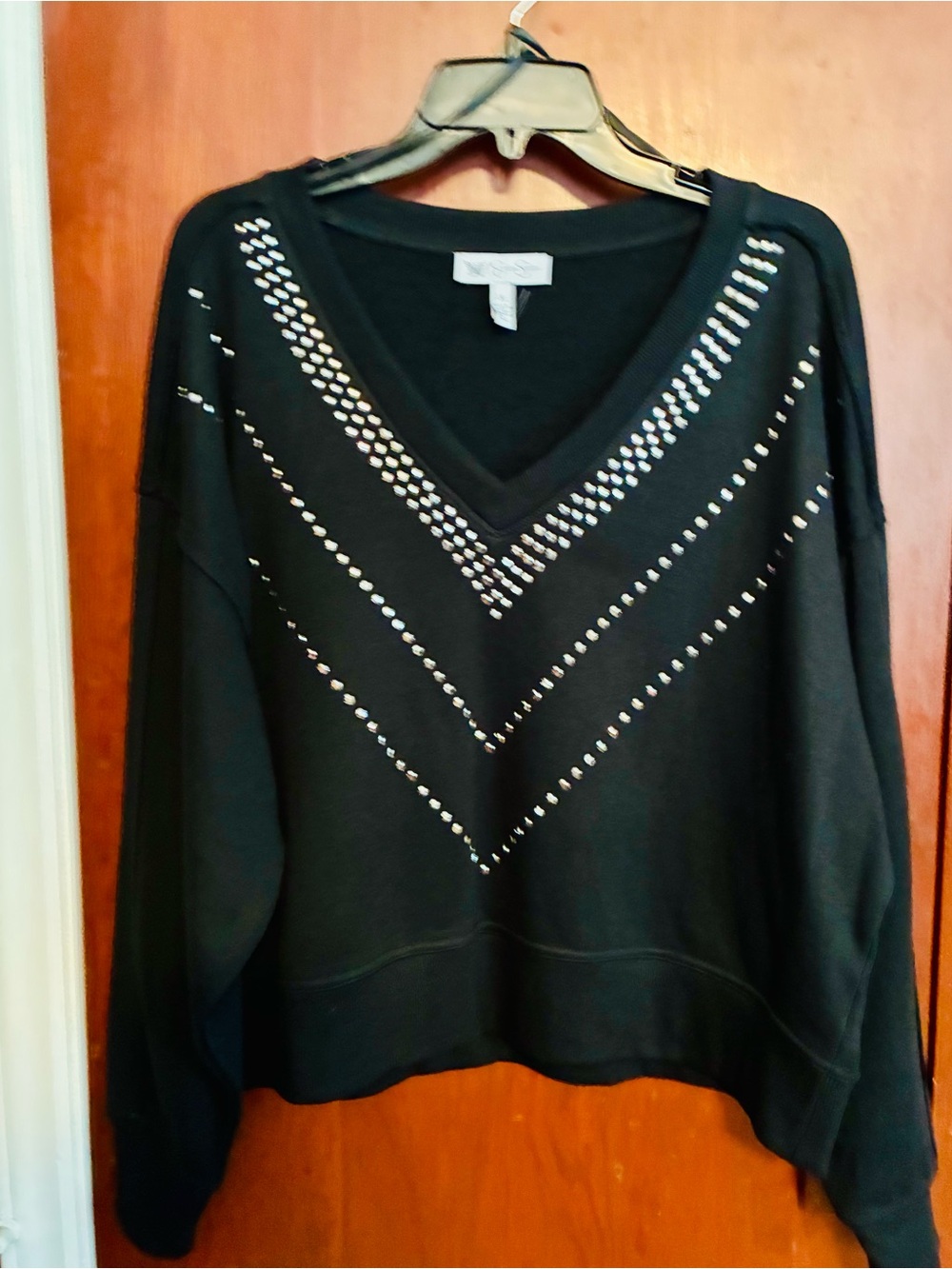 Jessica Simpson Black V-Neck Studded Sweatshirt